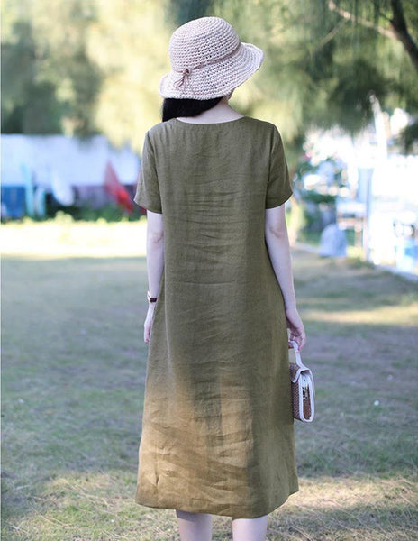 Linen dresses custom vintage soft linen clothing plus size dress F61