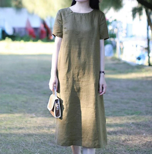 Linen dresses custom vintage soft linen clothing plus size dress F61