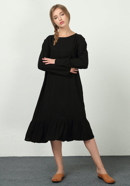Linen Cotton Short skirt Plus Size custom made Dress B46