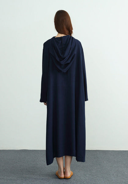 long sleeves maxi linen cotton Oversize dress C03