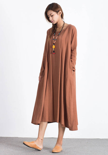Oversize Women's Linen Cotton maxi dress A40