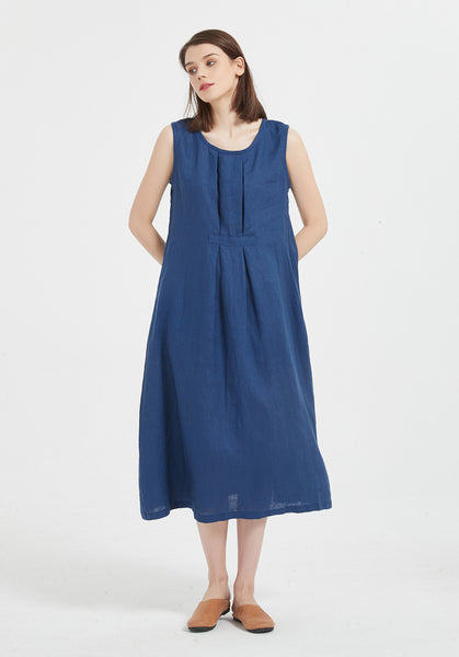Oversize 100% Linen sleeveless plus size custom made dress B27