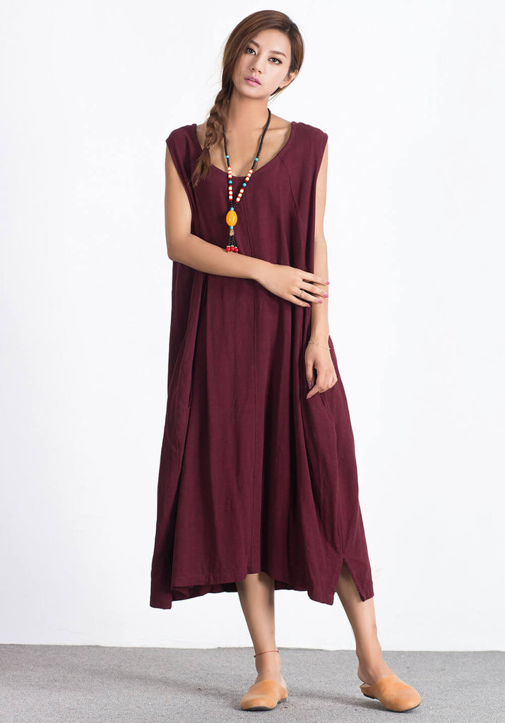 Custom made Oversize Linen Cotton sleeveless dress A37