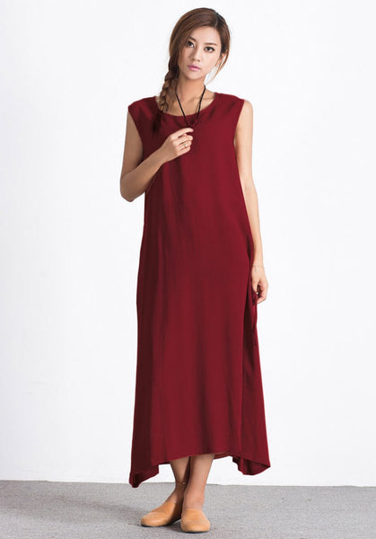 Oversized Custom made Linen Cotton sleeveless maxi dress A27