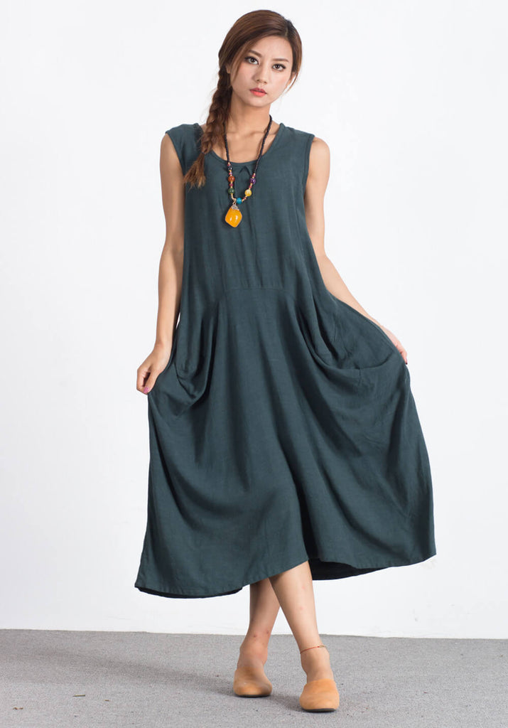 Linen Cotton large size Custom made maxi Summer dress A100
