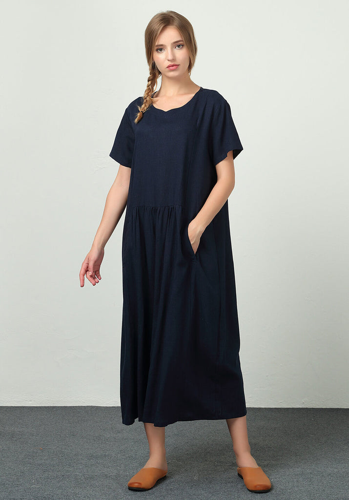 Oversize Linen Cotton short sleeves kaftan Custom made dress A49b