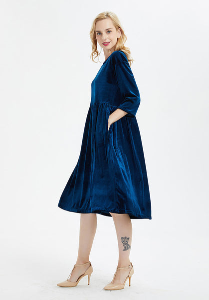 Oversize women's Long sleeve Midi velvet dresses R33