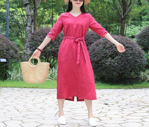 Women's summer dress sloose V-neck linen dress B230