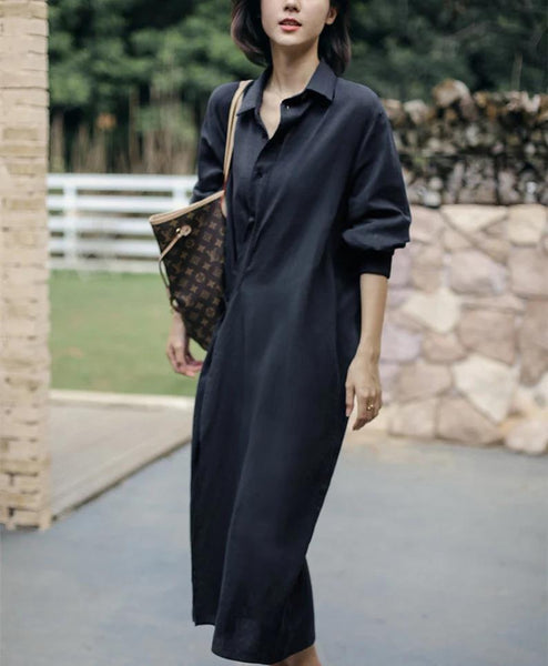 Linen dress maxi dress 100%linen custom blouse dress plus size F278