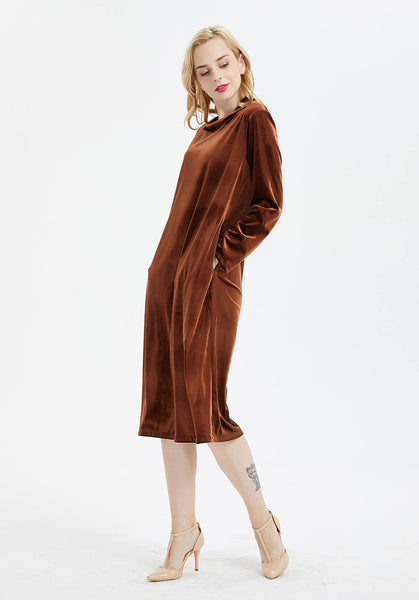 oversized velvet high collar long sleeve dress custom made Dress R24