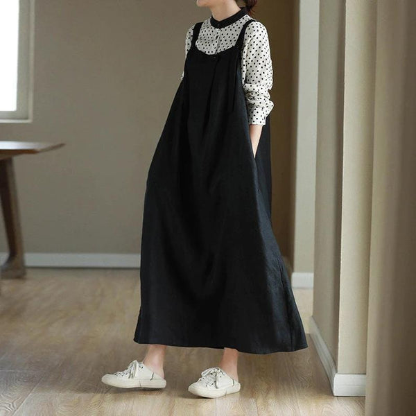 Linen dress sleeveless plus size dress maxi dress loose soft clothing F25