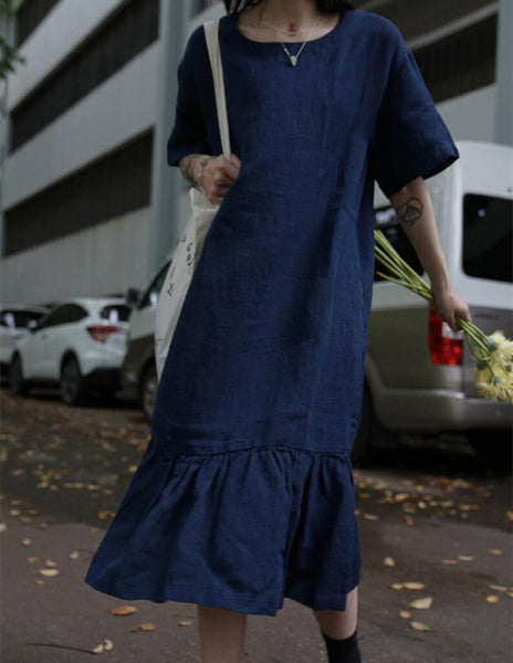 Linen dress with Pockets,maxi dresses Custom dress F51