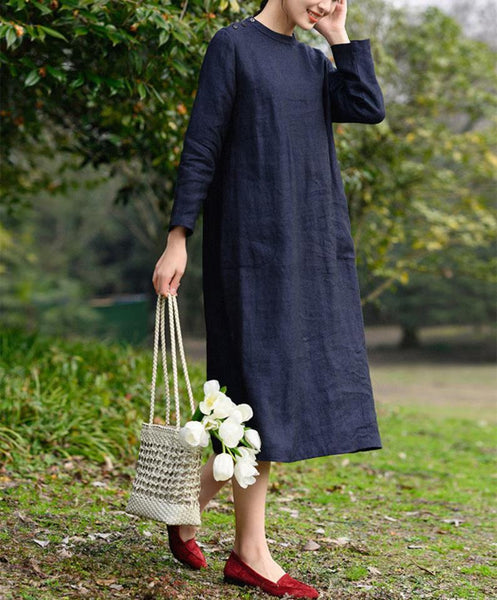 Linen dress midi dress handmade custom 100%linen clothing F295