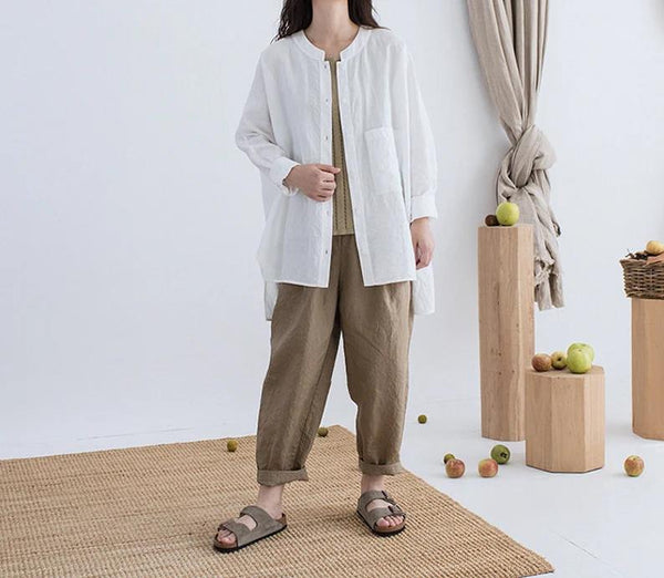 Linen Shirts Oversized Blouses, Handmade Clothing Loose Customized Tops F334