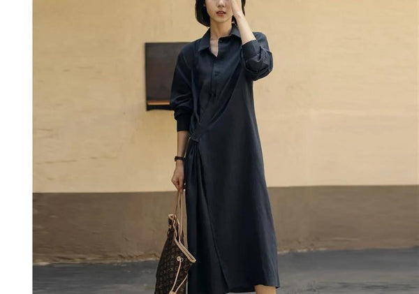 Linen dress maxi dress 100%linen custom blouse dress plus size F278