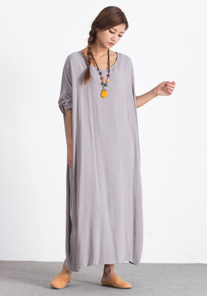 Plus size Custom_made Linen Cotton maxi dress A69