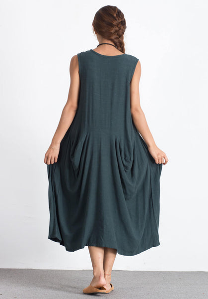 Linen Cotton large size Custom made maxi Summer dress A100