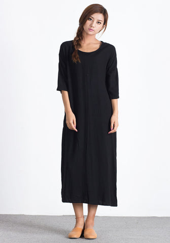 Oversize linen cotton large size custom_made dress A02