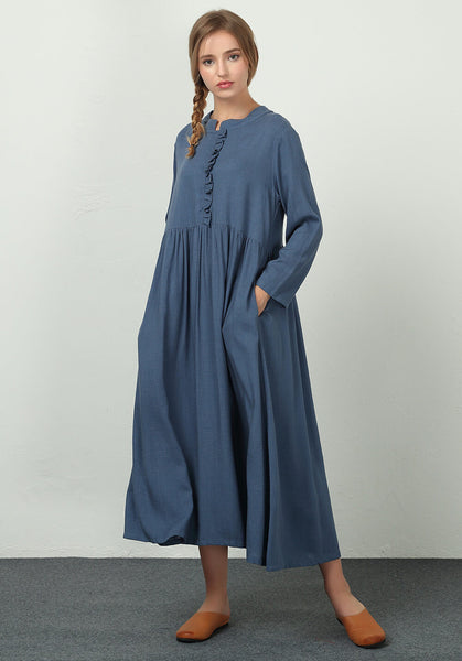 Oversize Linen Cotton caftan plus size custom made dress B63