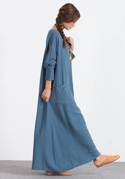 Oversize Linen Cotton maxi plus size Custom made dress A86