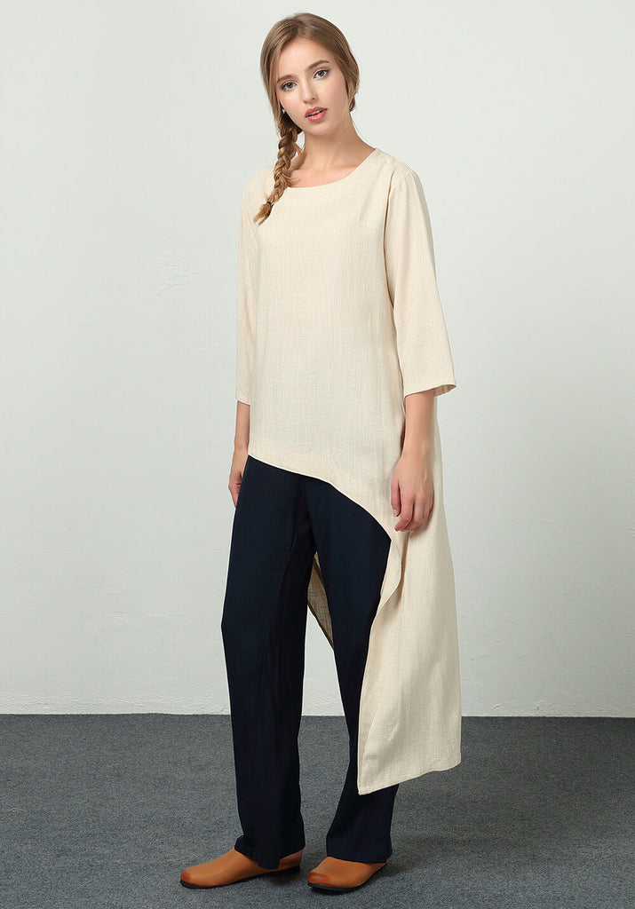 Linen Cotton Plus size Custom made dress B56