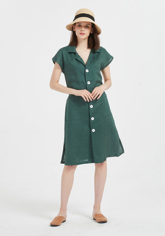 Oversize 100% Linen sleeveless plus size custom made dress with button X04