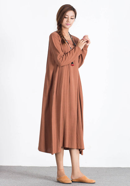 Oversize Women's Linen Cotton maxi dress A40