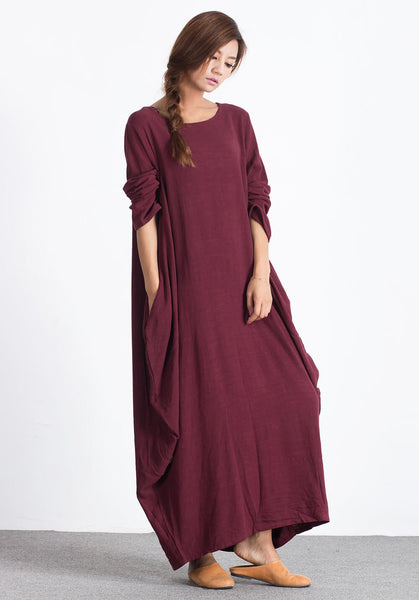 Linen Cotton large size Custom_made maxi dress A05