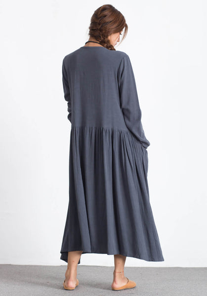 Linen Cotton Pleated plus size Custom-made dresses A82