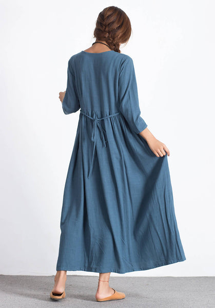 Linen Cotton maxi plus size Custom-made dress A38