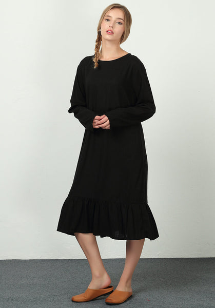 Linen Cotton Short skirt Plus Size custom made Dress B46