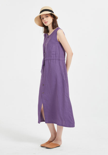 Oversize 100% Linen sleeveless plus size custom made dress A41