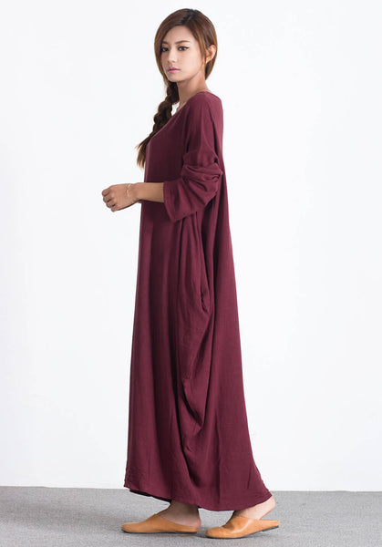 Linen Cotton large size Custom_made maxi dress A05