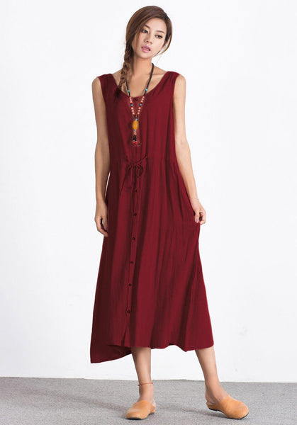 Oversize Linen Cotton sleeveless custom made kaftan dress A41