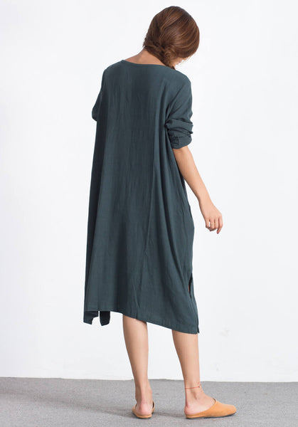 Oversize Linen&Cotton plus size clothing kaftan Custom_made dress A08