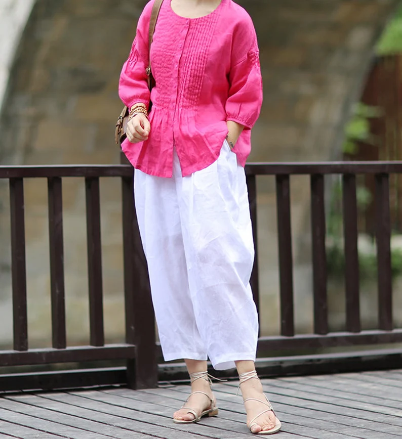 Summer Womens Ladies Cotton Linen Baggy Casual Harem Pants Trousers Plus  Size ⊰