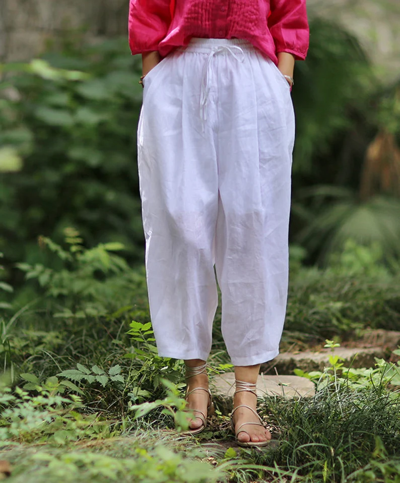 Summer Womens Ladies Cotton Linen Baggy Casual Harem Pants Trousers Plus  Size ⊰