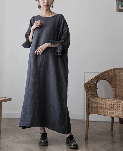 Pure Linen dresses for Women Linen maxi dress large size linen long dress custom handmade dress soft casual loose dress caftan N110