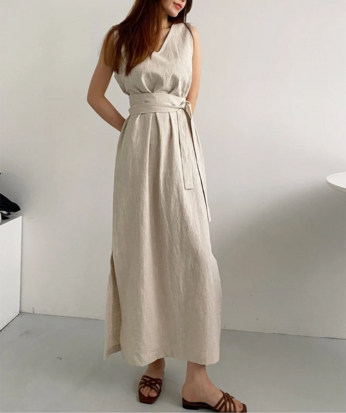Linen Dress for Women Sleeveless Linen Midi dress plus size linen dress loose casual handmade dress soft fall dress Boho N223