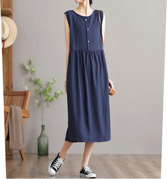 Women Linen dress sleeveless dress linen loose dress linen madi dress oversized clothing plus size dress summer dress N262