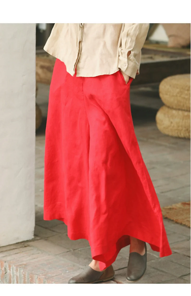 Pure linen pants for women red skirt pants wide leg pants plus size pants loose soft casual pants trousers custom pants boho Culottes N45