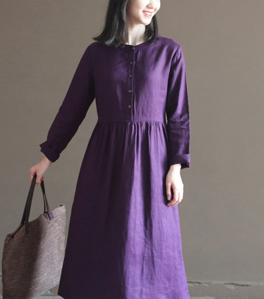 Women's linen maxi dress linen dresses with pockets and belt bridesmaid Christmas gift N50