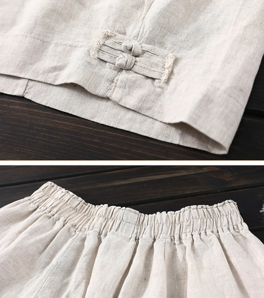 Cotton Linen pants wide leg pant with button loose large size elastic waist trousers cotton short pants custom casual plus size pants N68