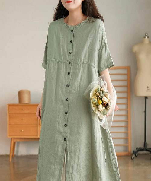 Linen Dresses with pockets women Midi summer dress 100% linen Plus size dress custom dress loose casual handmade dress long linen robe N73