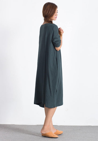 Oversize Linen&Cotton plus size clothing kaftan Custom_made dress A08