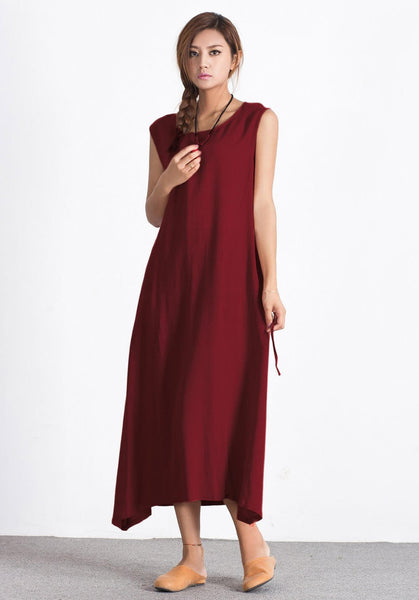 Oversized Custom made Linen Cotton sleeveless maxi dress A27