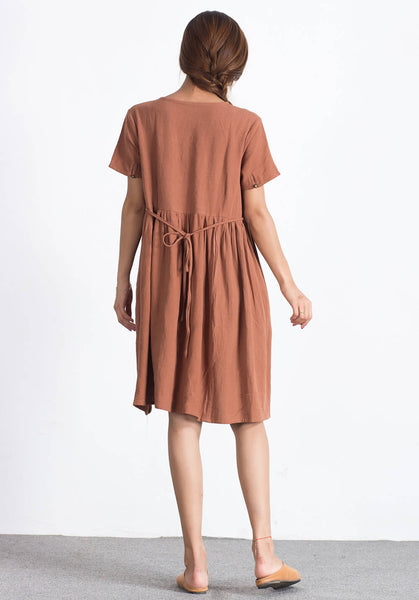 Linen Cotton plus size custom_made dress A01