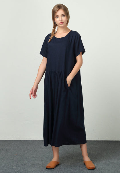 Oversize Linen Cotton short sleeves kaftan Custom made dress A49b