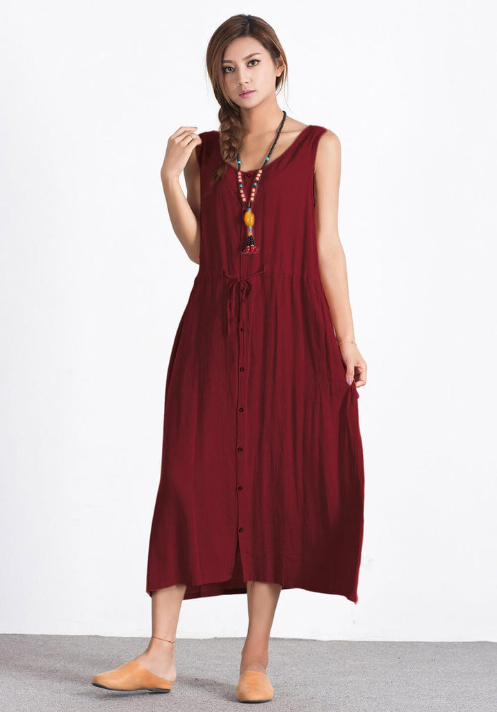 Oversize Linen Cotton sleeveless custom made kaftan dress A41