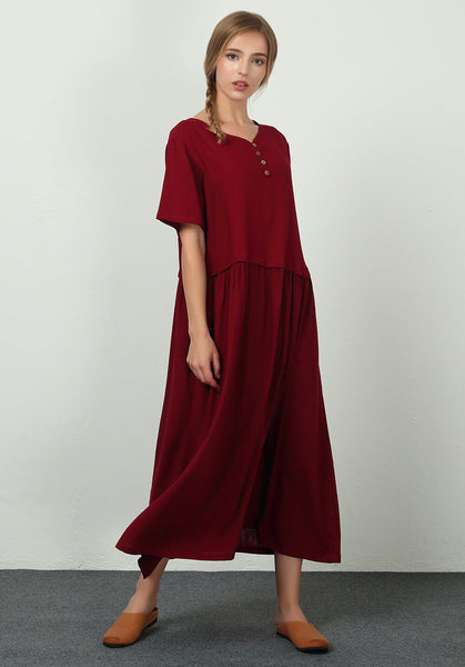 Oversize Linen Cotton Custom made maxi Long dress B23